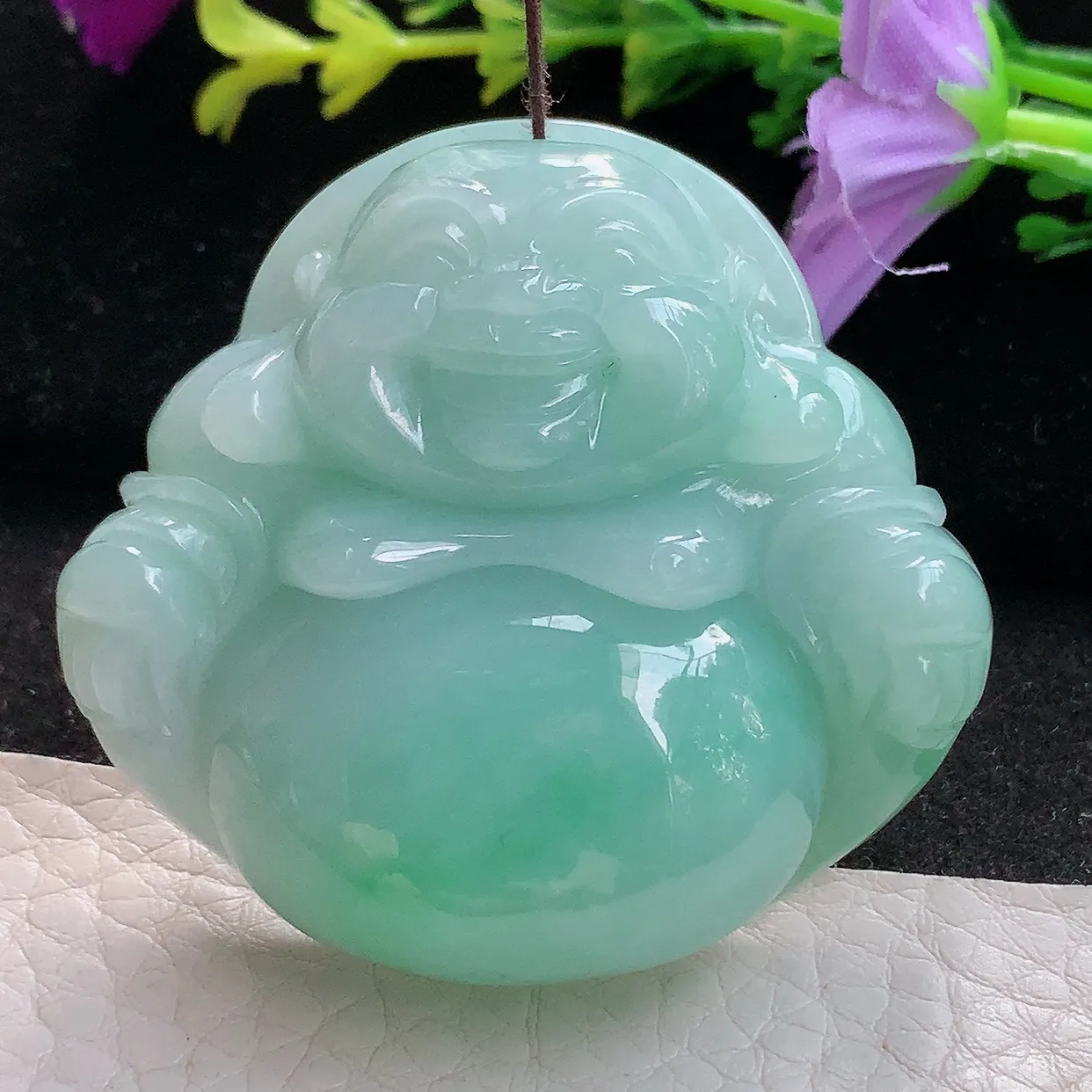 zen实拍46.5*50.8*15缅甸天然翡翠蓝绿韵大佛公玉吊坠 开心佛毛衣坠