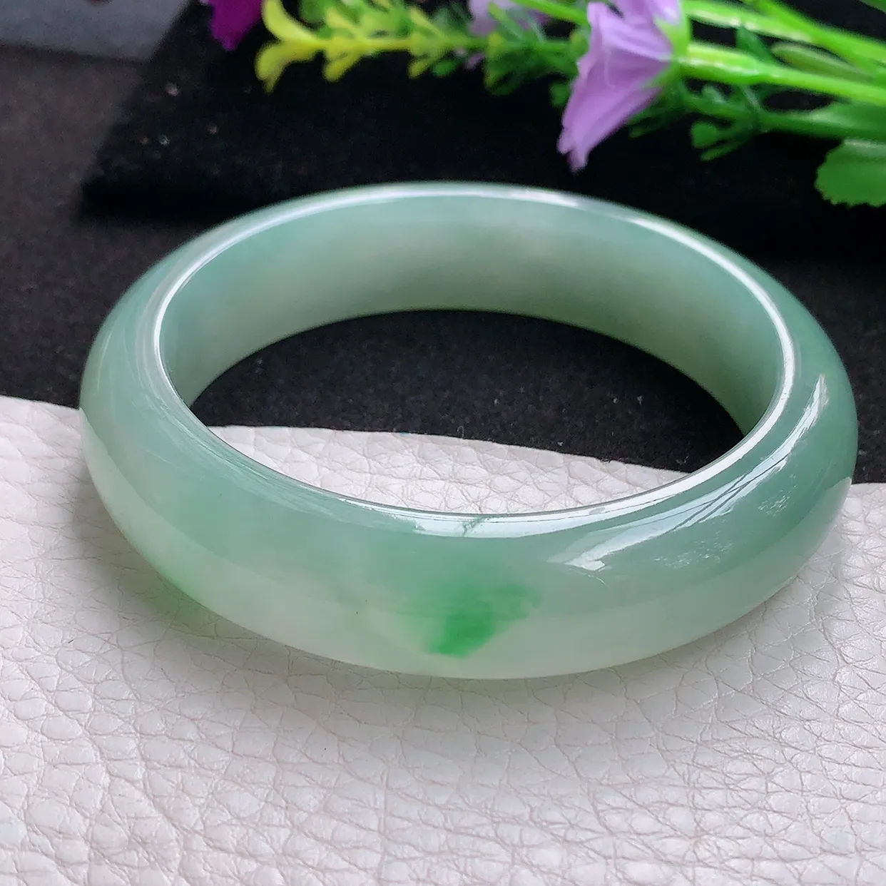 nr实拍58*15*9.2轮胎镯 天然翡翠A货冰晴飘绿玉手镯宽边玉手环