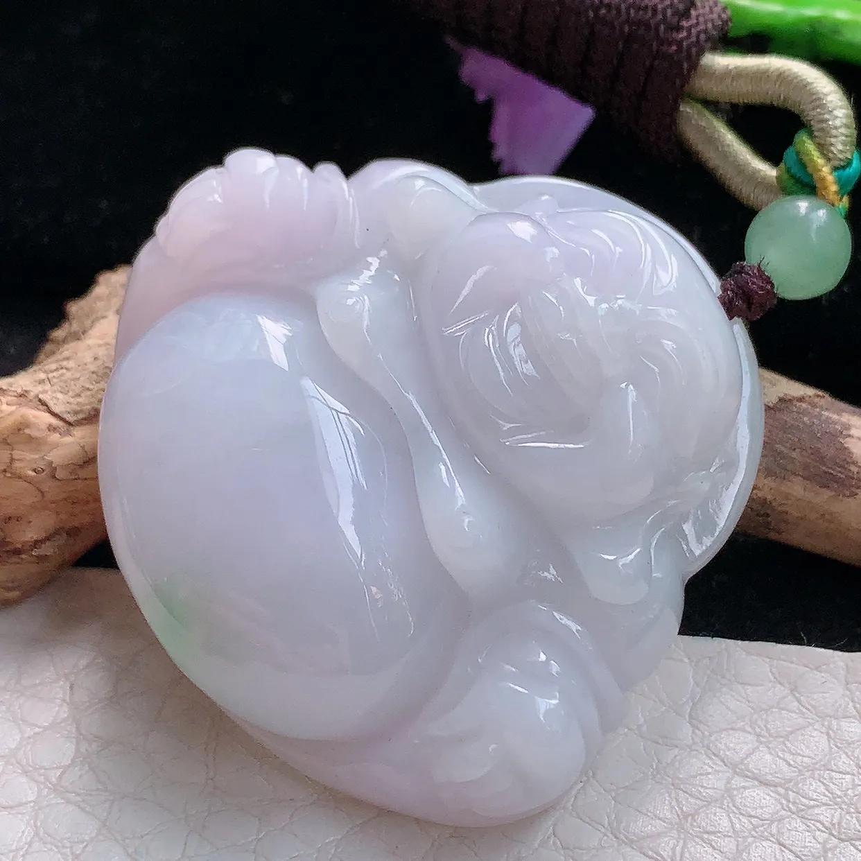 zen实拍39.9*42.8*12.2缅甸天然翡翠淡紫佛公玉吊坠 开心佛玉挂件