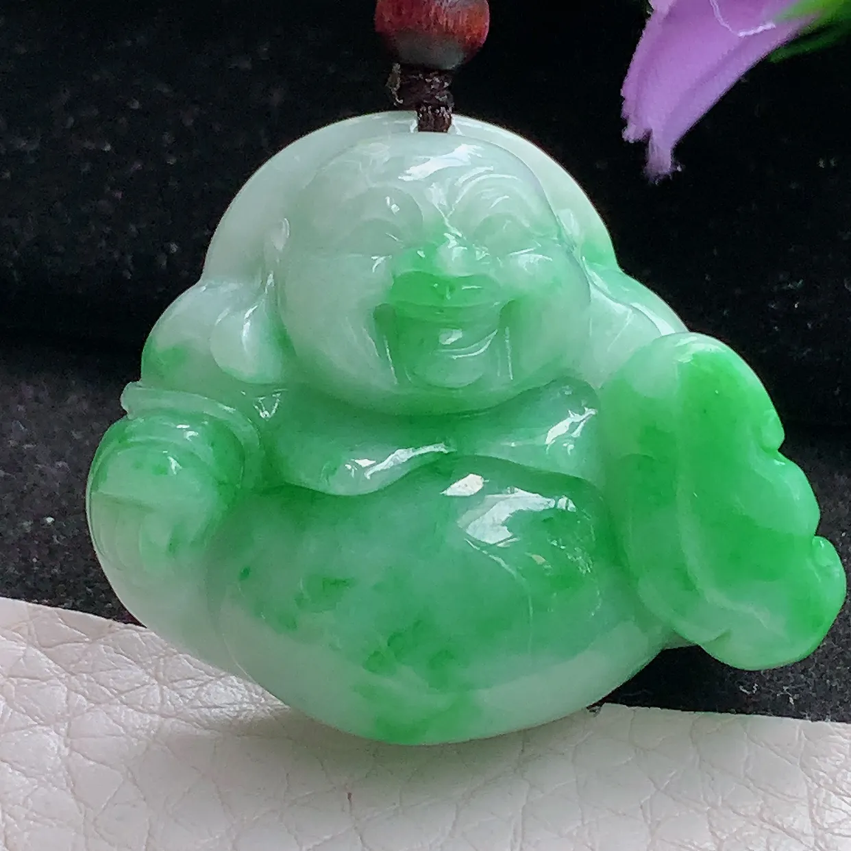 zen实拍34*38.5*12.5缅甸天然翡翠辣色佛公吊坠 大肚弥勒佛玉吊坠