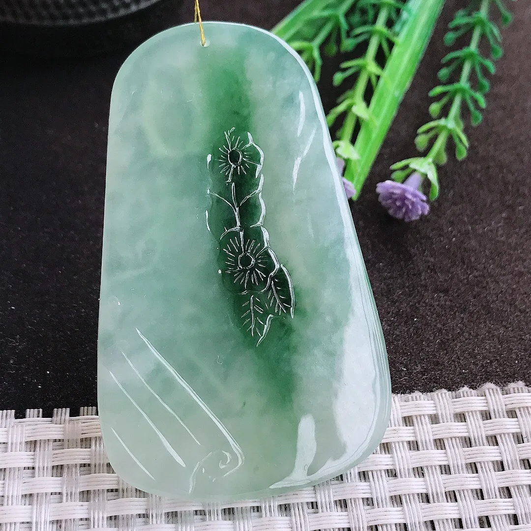 实拍A货翡翠70.5/43.6/5.1老坑冰胶果冻冰晴飘花文殊菩萨吊坠翡翠挂件