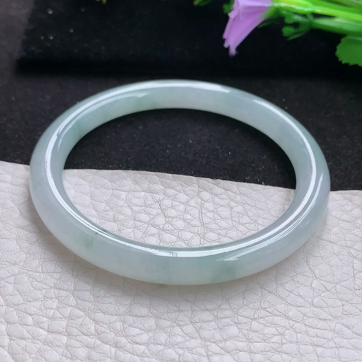 n实拍54.6*7.2*7.6美人镯 天然翡翠A货玉手镯冰飘花圆条玉镯子 叮当镯