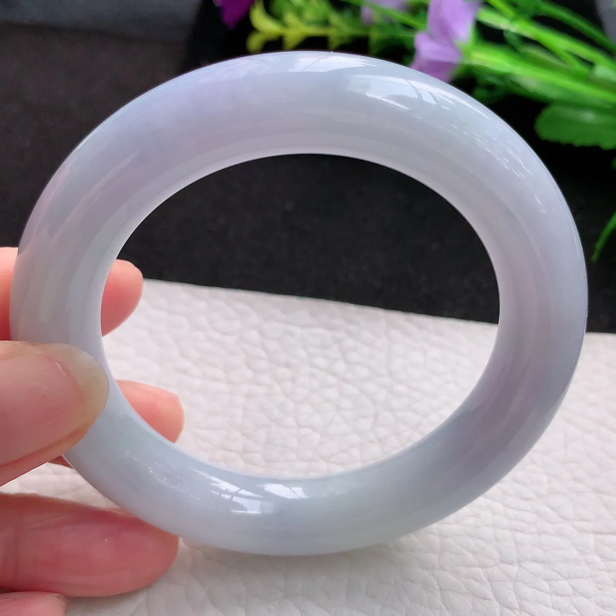 ee实拍56*12*11.5胖圆镯 天然翡翠A货紫罗兰玉手镯水润圆条玉手环