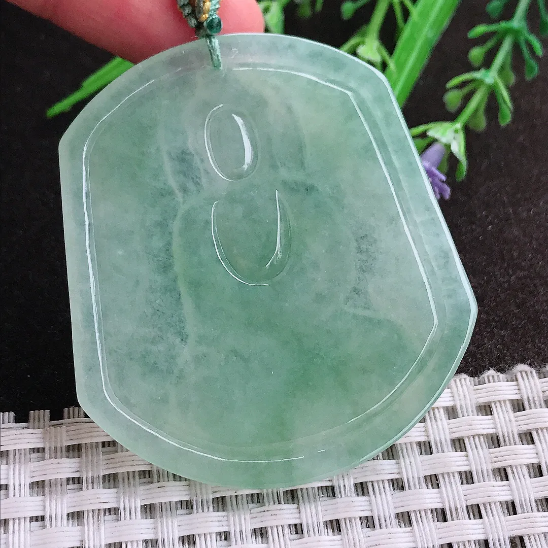 实拍A货翡翠53.2/47.8/4.8老坑冰润起胶冰晴绿大日如来佛祖吊坠翡翠挂件