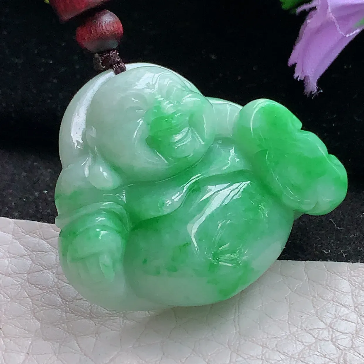 zen实拍34*38.5*12.5缅甸天然翡翠辣色佛公吊坠 大肚弥勒佛玉吊坠