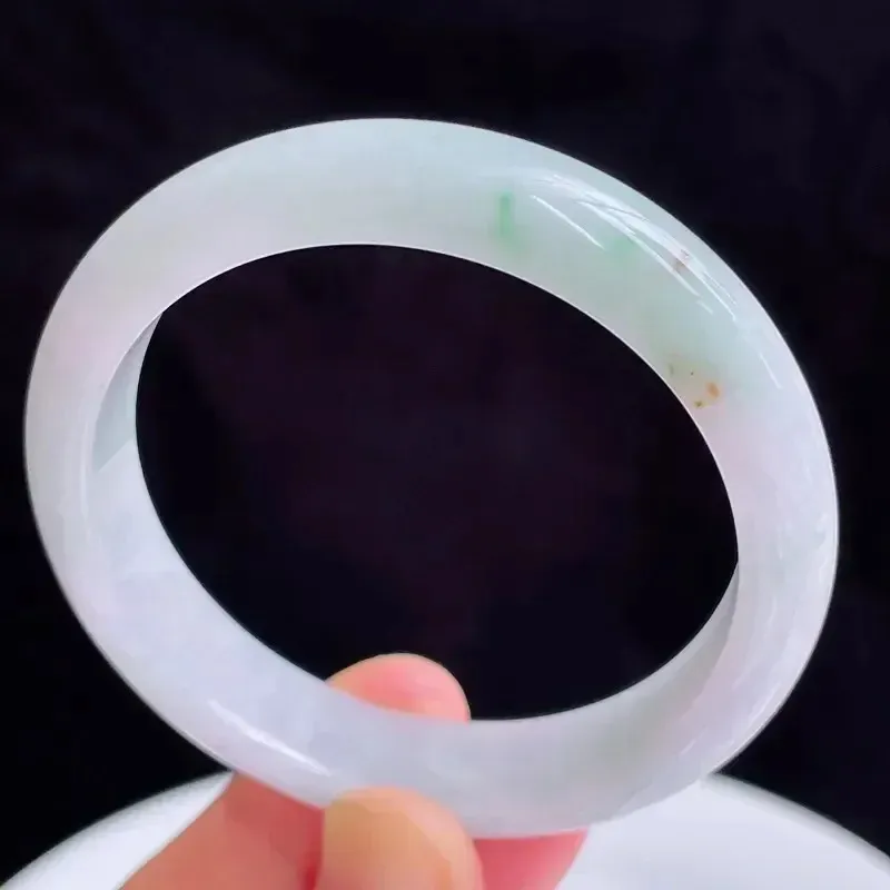 55圈有种有色天然翡翠A货淡紫玉手镯好种水春彩水润手镯47.75g