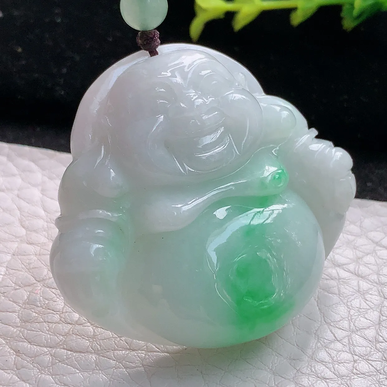 zen实拍43*47.8*12.3缅甸天然翡翠飘绿大佛公吊坠 大肚弥勒佛毛衣坠