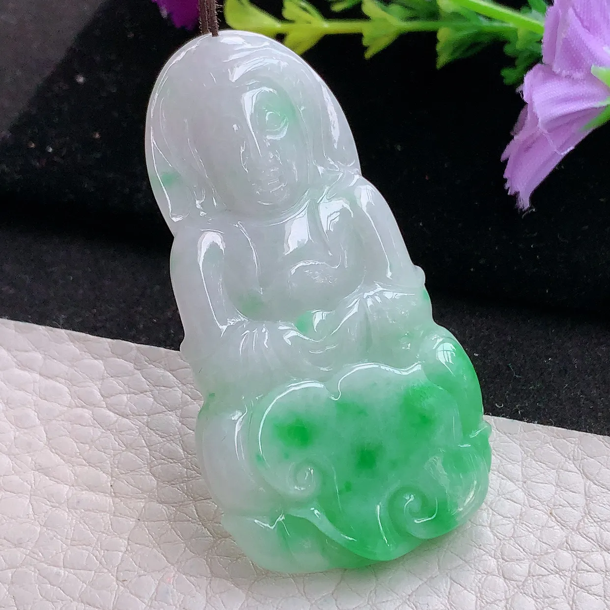 zen实拍60.2*32.5*5.5缅甸天然翡翠飘阳绿正庄观音 玉观音玉吊坠