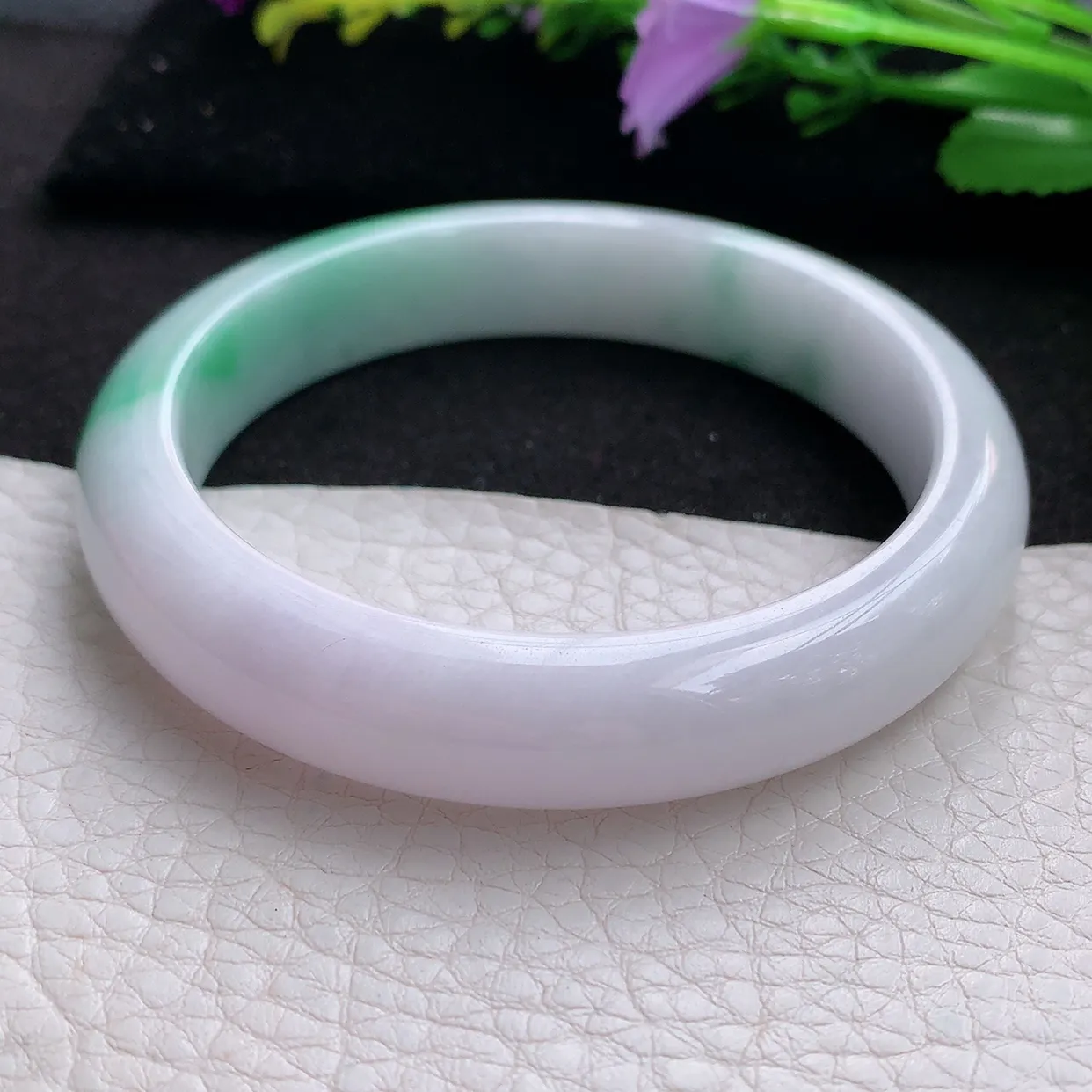 ee实拍56.5*11.6*8.3平安镯 天然翡翠A货白底青玉手镯宽边玉手环