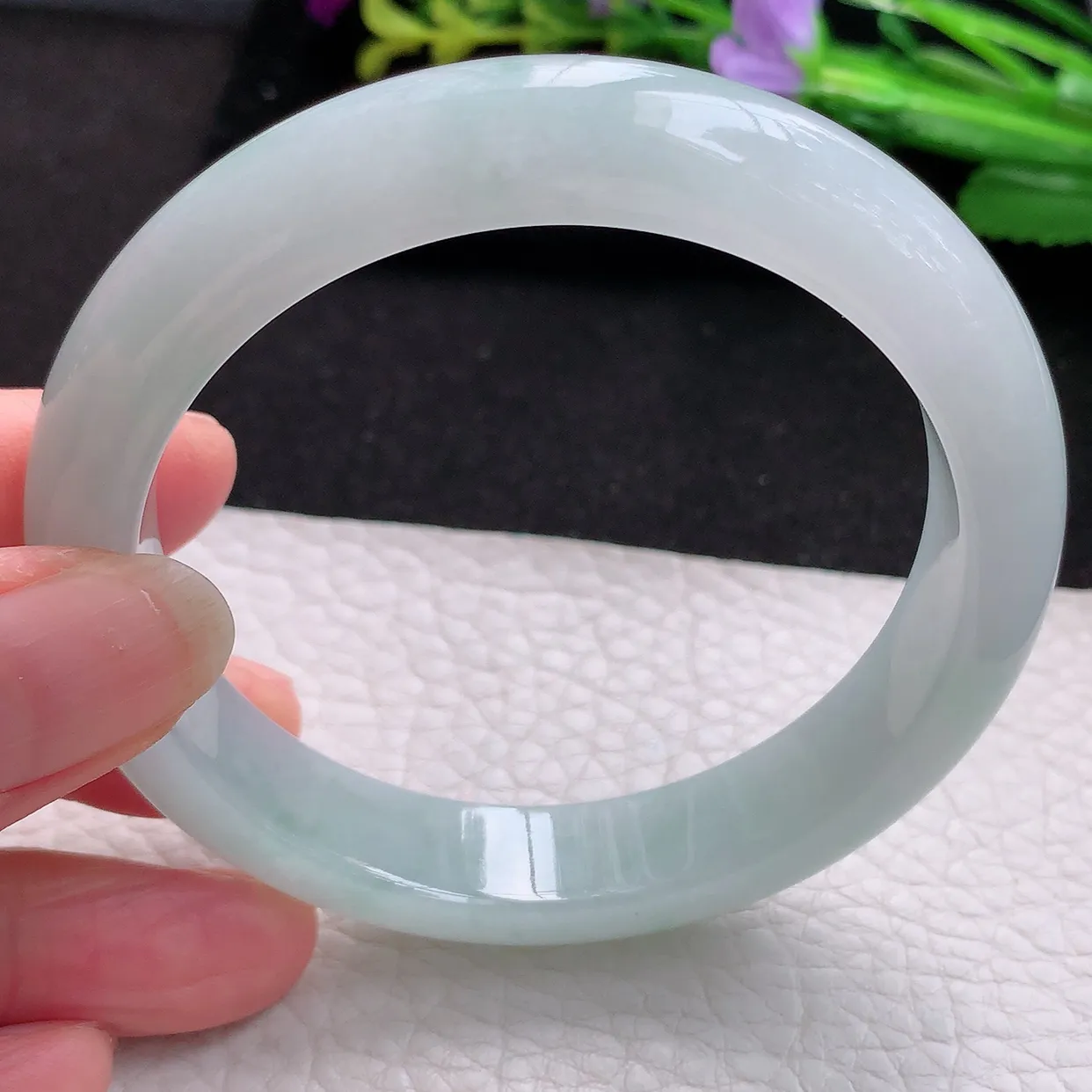 nr实拍57.5*12.2*8.5平安镯 天然翡翠A货冰晴玉手镯胶感宽边玉手环