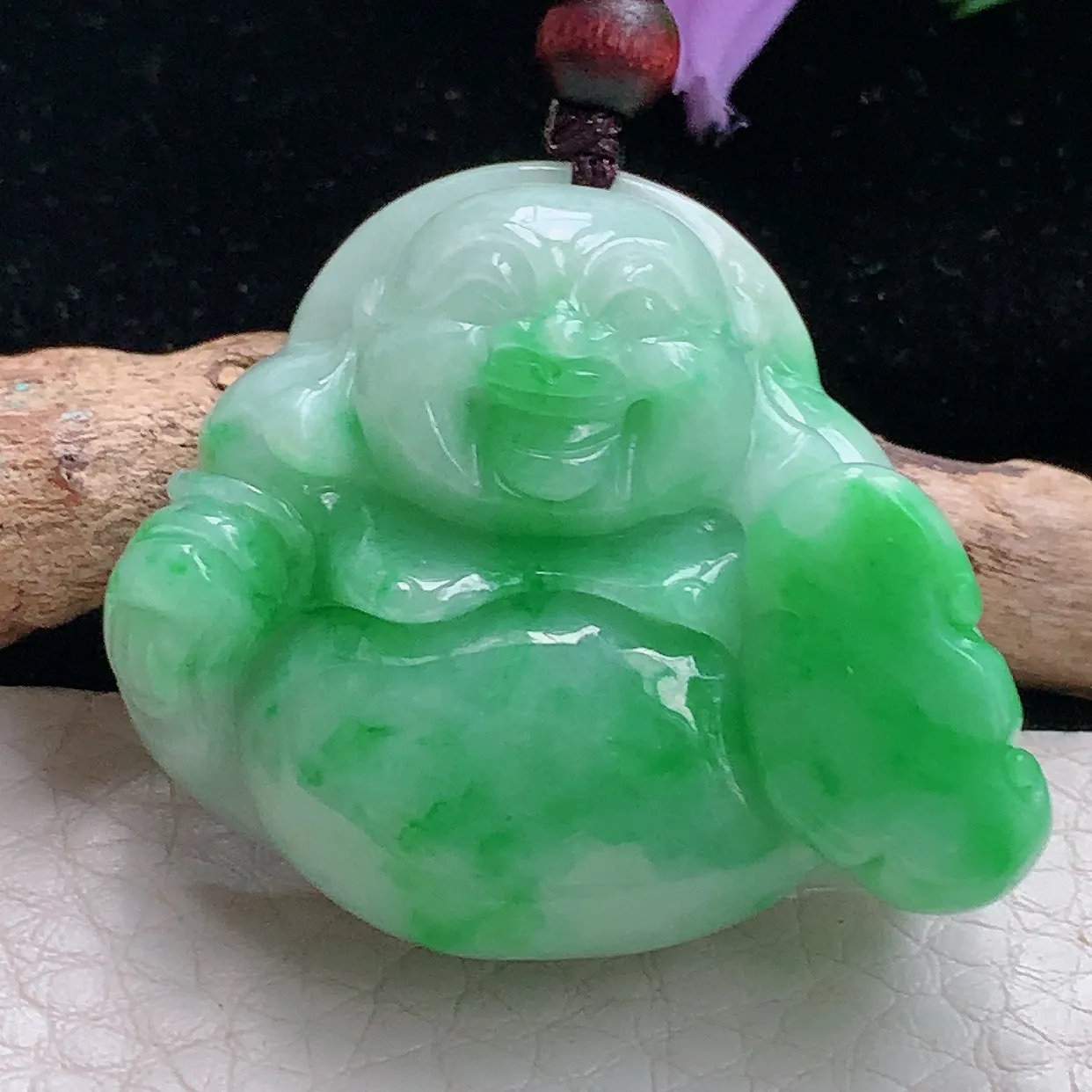 zen实拍34*38.5*12.5缅甸天然翡翠辣色佛公吊坠 大肚弥勒佛玉吊坠