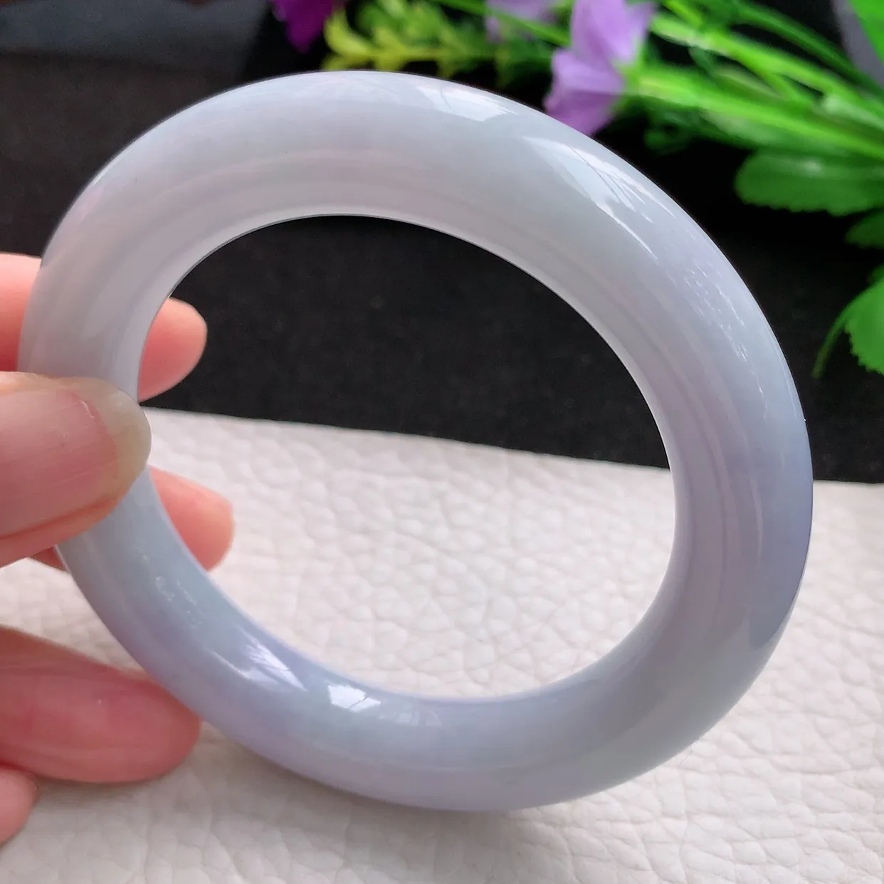 ee实拍56*12*11.5胖圆镯 天然翡翠A货紫罗兰玉手镯水润圆条玉手环