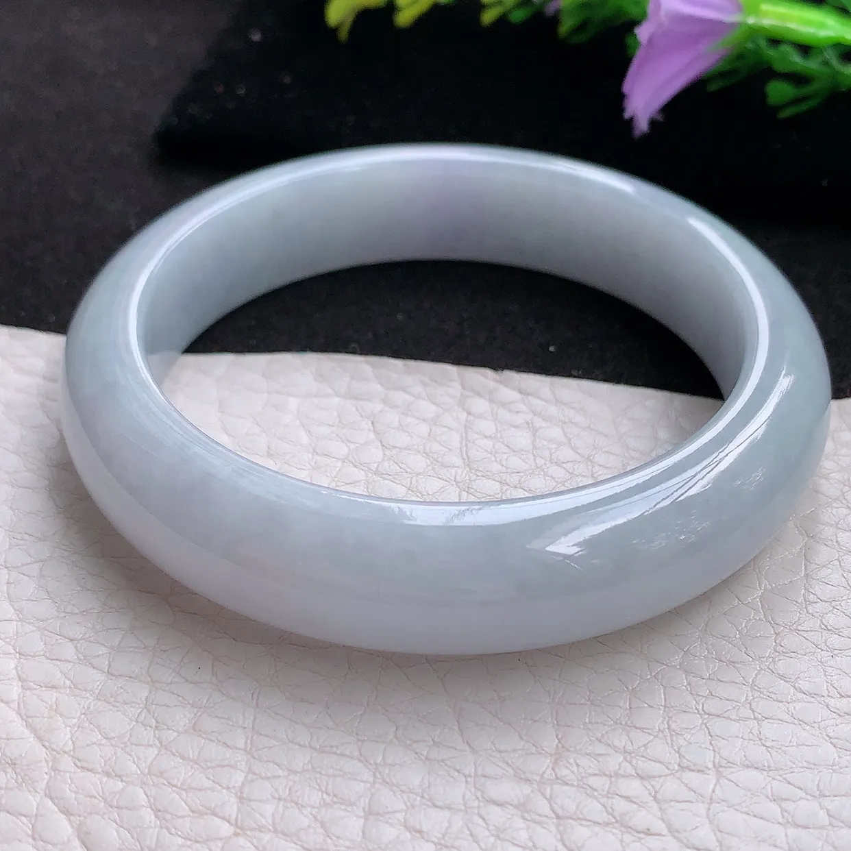 xx实拍57*13.5*8.5平安镯 天然翡翠A货白月光玉手镯纯美宽边玉手环