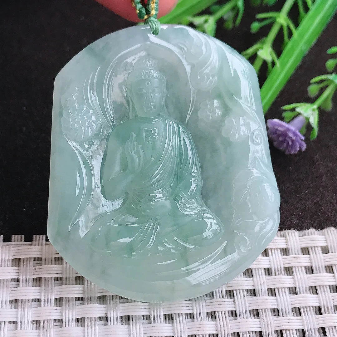 实拍A货翡翠53/45/5.8老坑冰胶水灵冰晴阿弥陀佛吊坠翡翠挂件