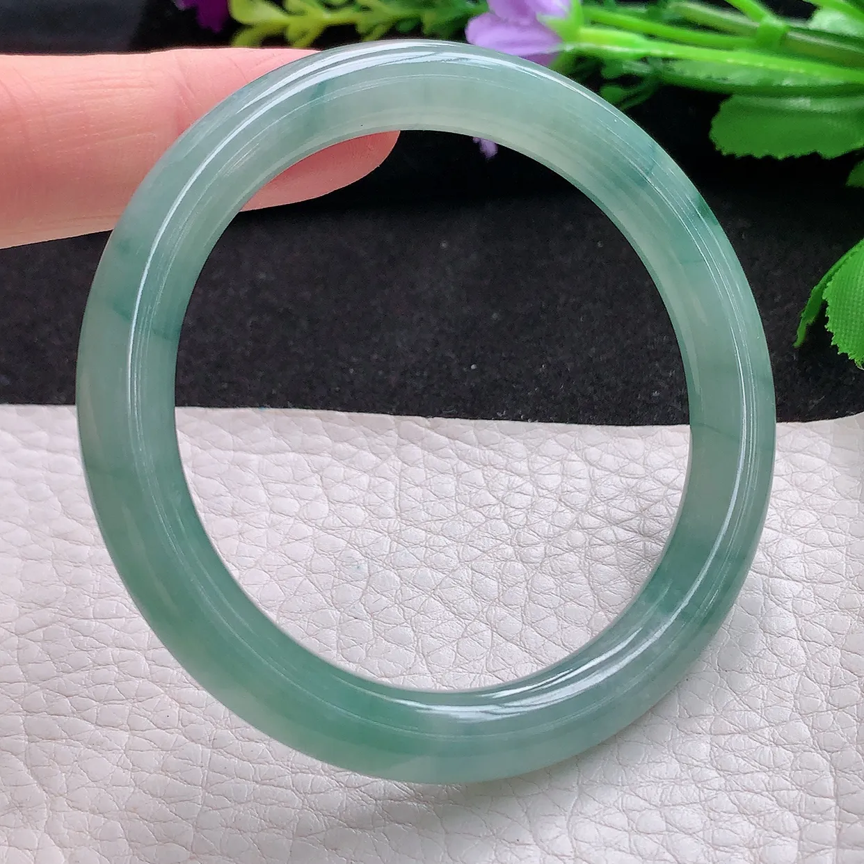 n实拍54.5*8.7*8.5美人镯 天然翡翠A货玉手镯冰飘花圆条玉镯子 叮当镯