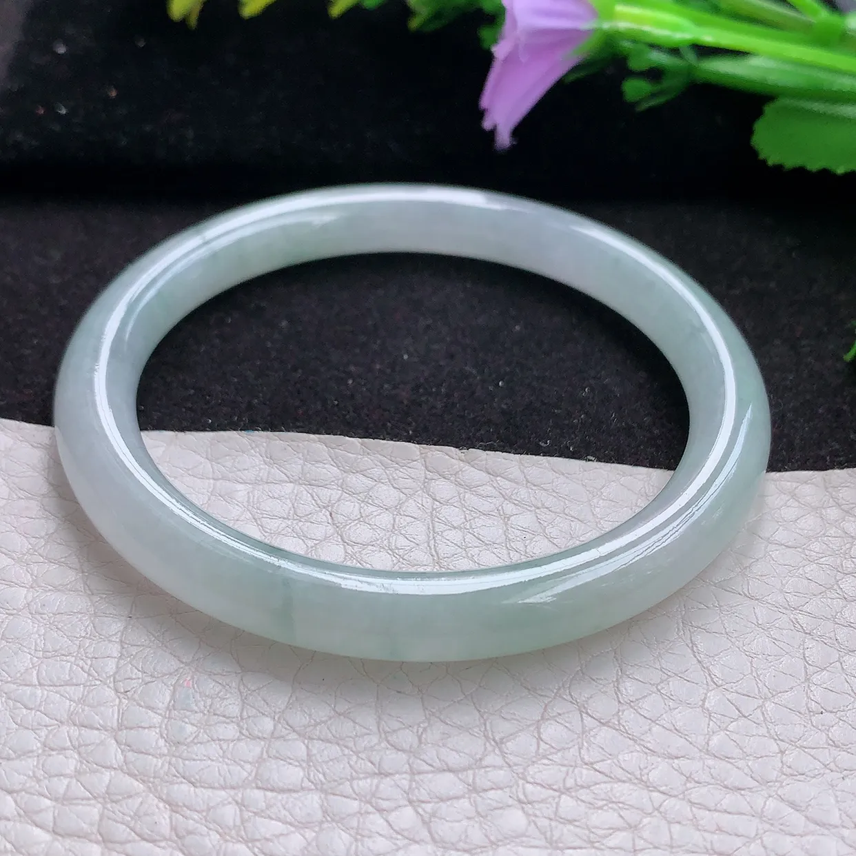 n实拍54.6*7.2*7.6美人镯 天然翡翠A货玉手镯冰飘花圆条玉镯子 叮当镯