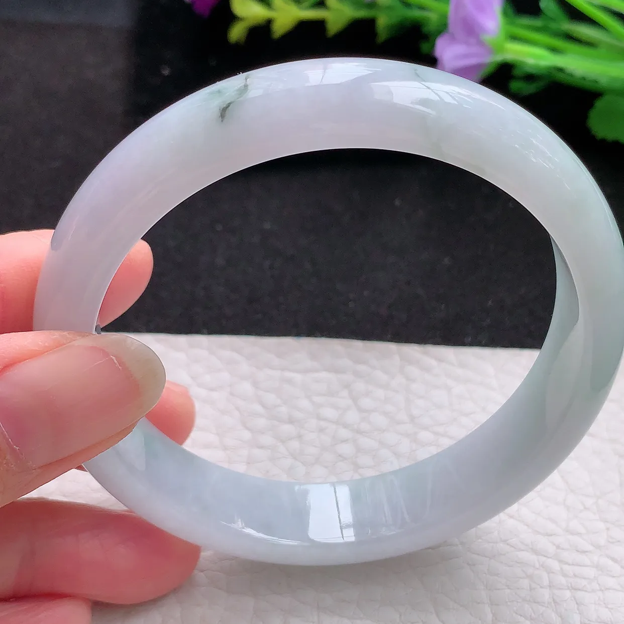 hy大圈口60*13*7.3镯 天然翡翠A货手镯水润飘花大气宽边玉手环