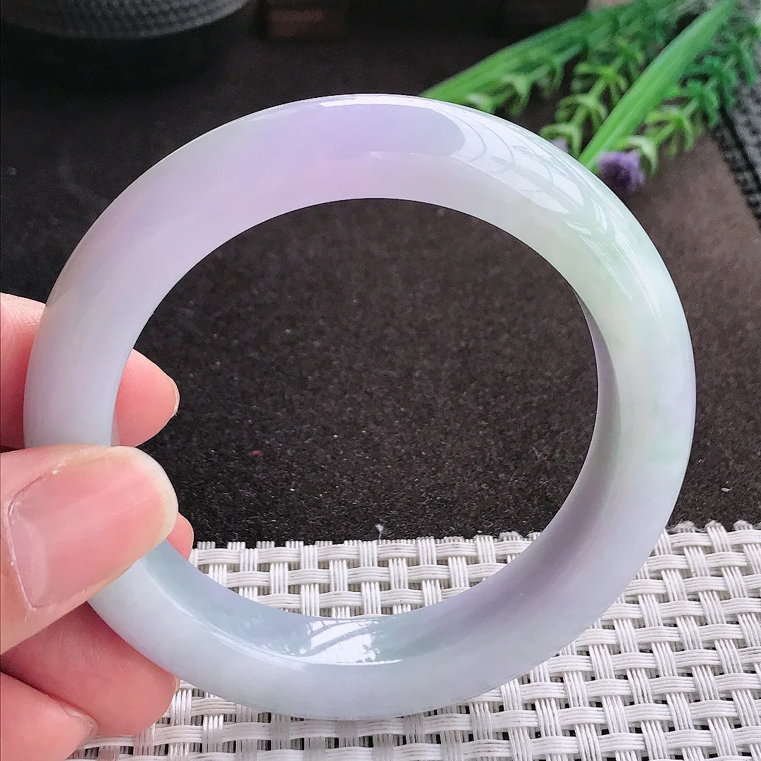 实拍A货翡翠56.5/12.6/10老坑精美油润紫罗兰手镯宽边玉镯手环