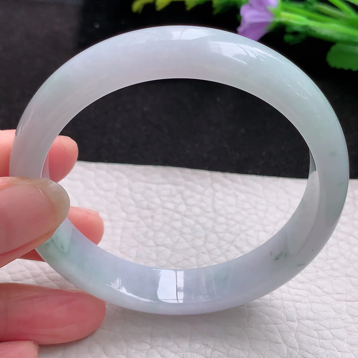 hy大圈口60*13*7.3镯 天然翡翠A货手镯水润飘花大气宽边玉手环