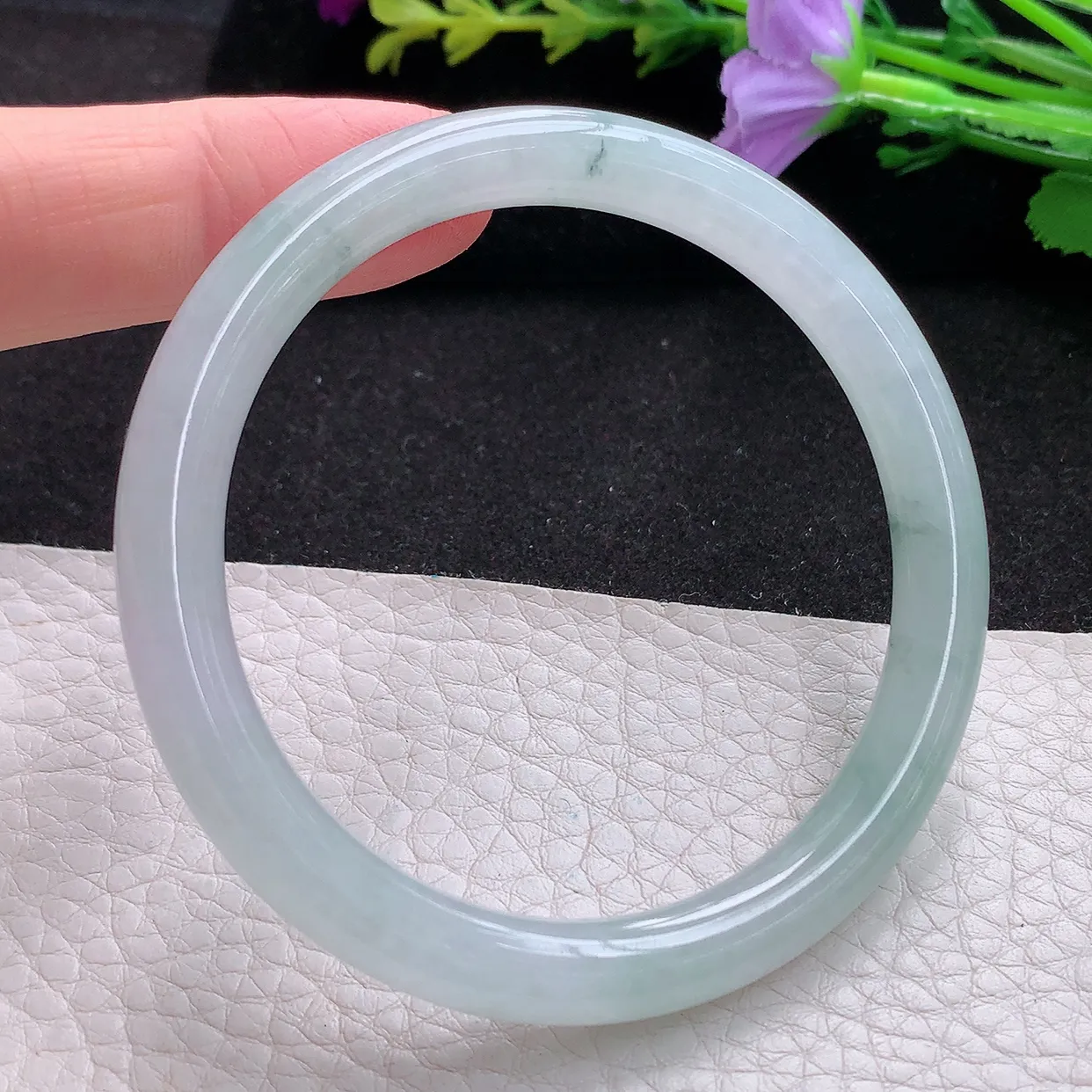 n实拍54.6*7.2*7.6美人镯 天然翡翠A货玉手镯冰飘花圆条玉镯子 叮当镯