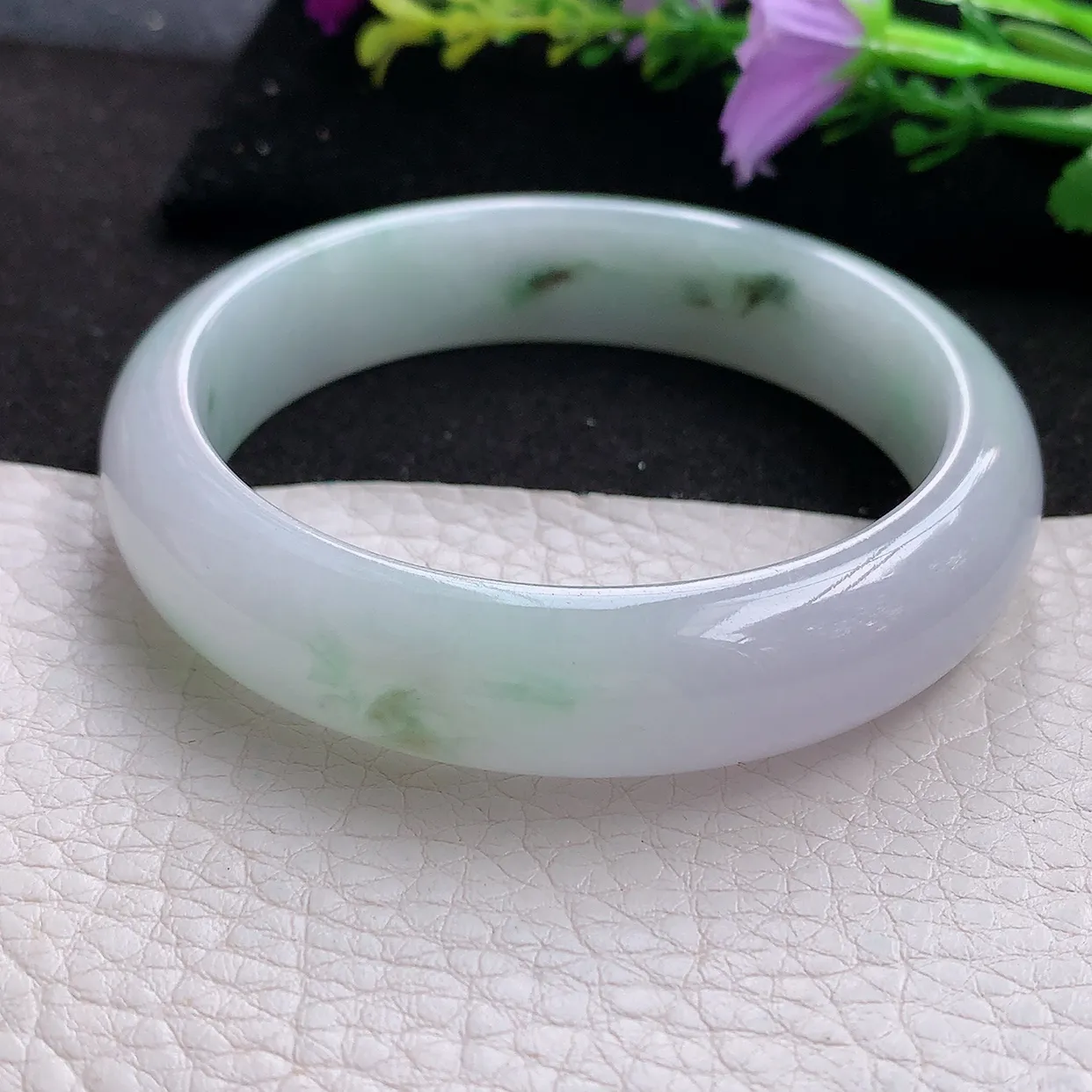 nr实拍57*13.8*8平安镯 天然翡翠A货飘花玉手镯胶感宽边玉手环