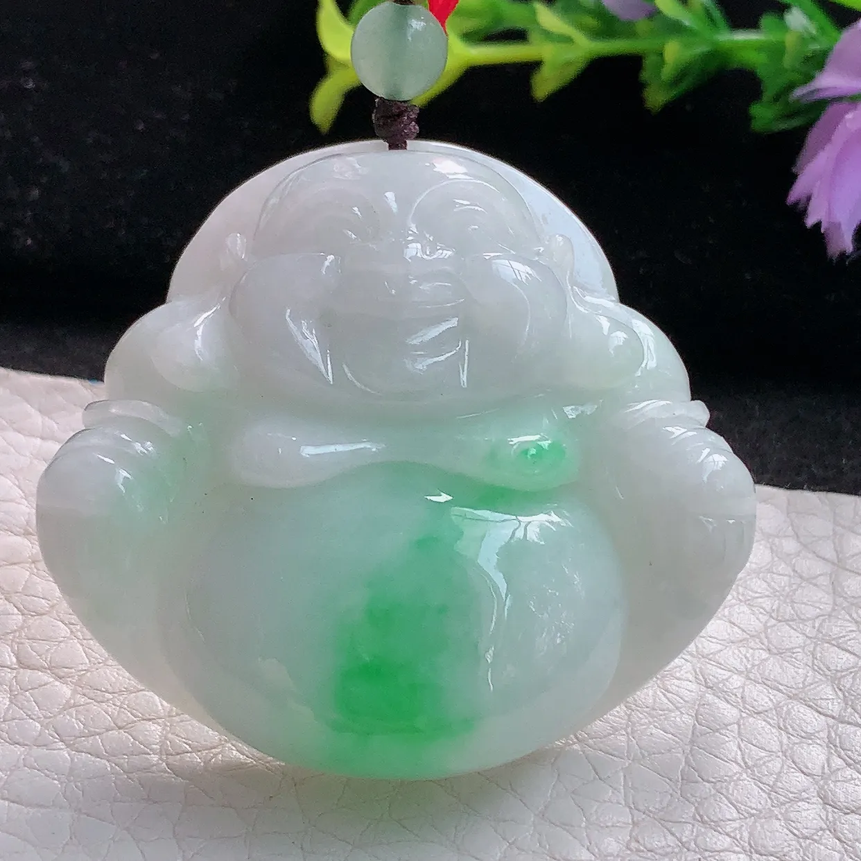 zen实拍43*47.8*12.3缅甸天然翡翠飘绿大佛公吊坠 大肚弥勒佛毛衣坠