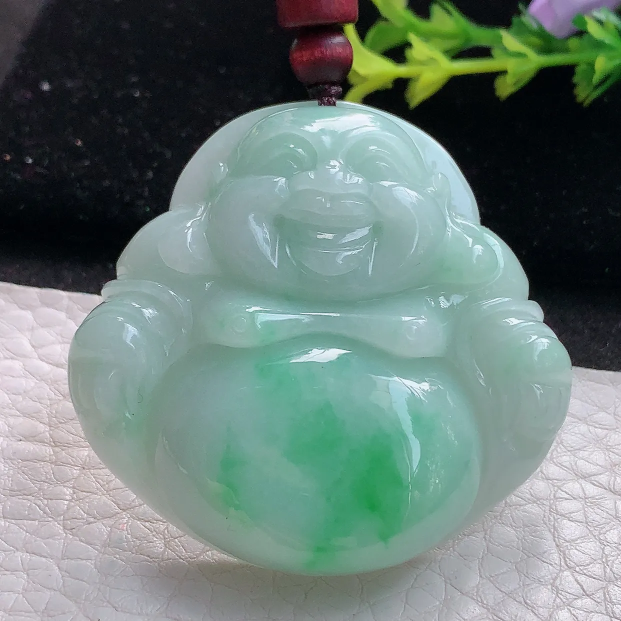 zen实拍46.5*48.8*11.5缅甸天然翡翠飘阳绿大佛公吊坠 大肚弥勒佛毛衣坠
