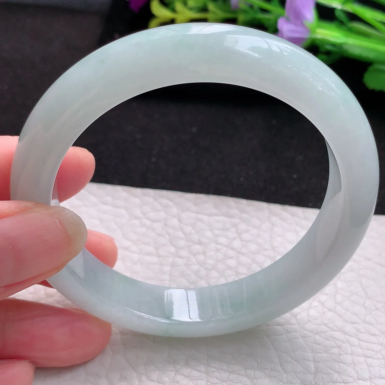 nr实拍57.5*12.2*8.5平安镯 天然翡翠A货冰晴玉手镯胶感宽边玉手环