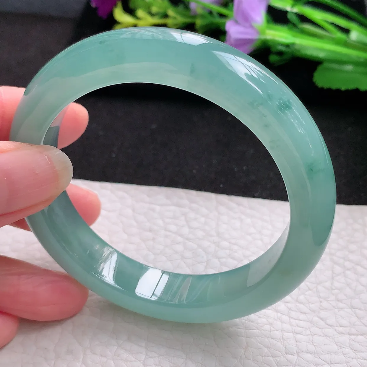 nr实拍56.5*12.3*9平安镯 天然翡翠A货冰蓝玉手镯宽边玉手环