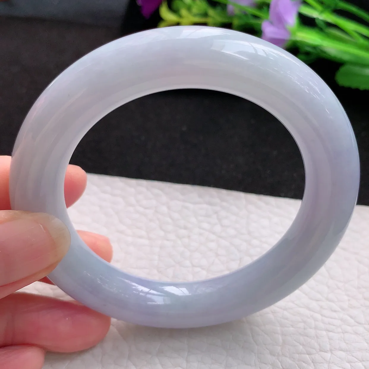 ee实拍56*12*11.5胖圆镯 天然翡翠A货紫罗兰玉手镯水润圆条玉手环