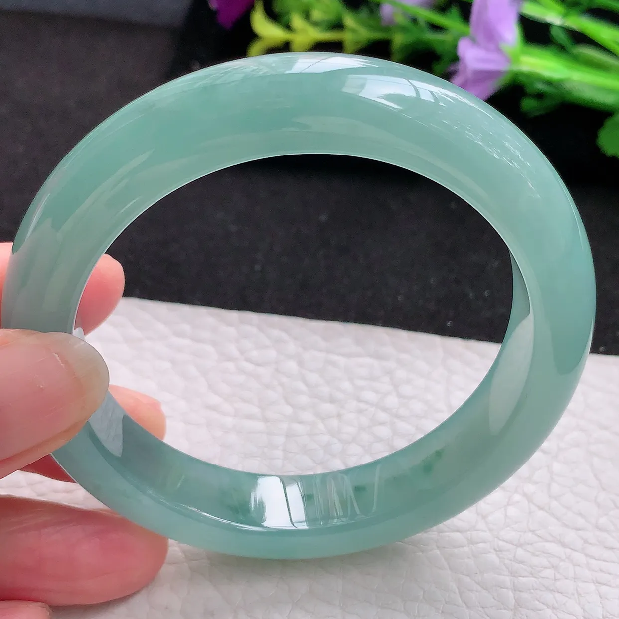 nr实拍56.5*12.3*9平安镯 天然翡翠A货冰蓝玉手镯宽边玉手环