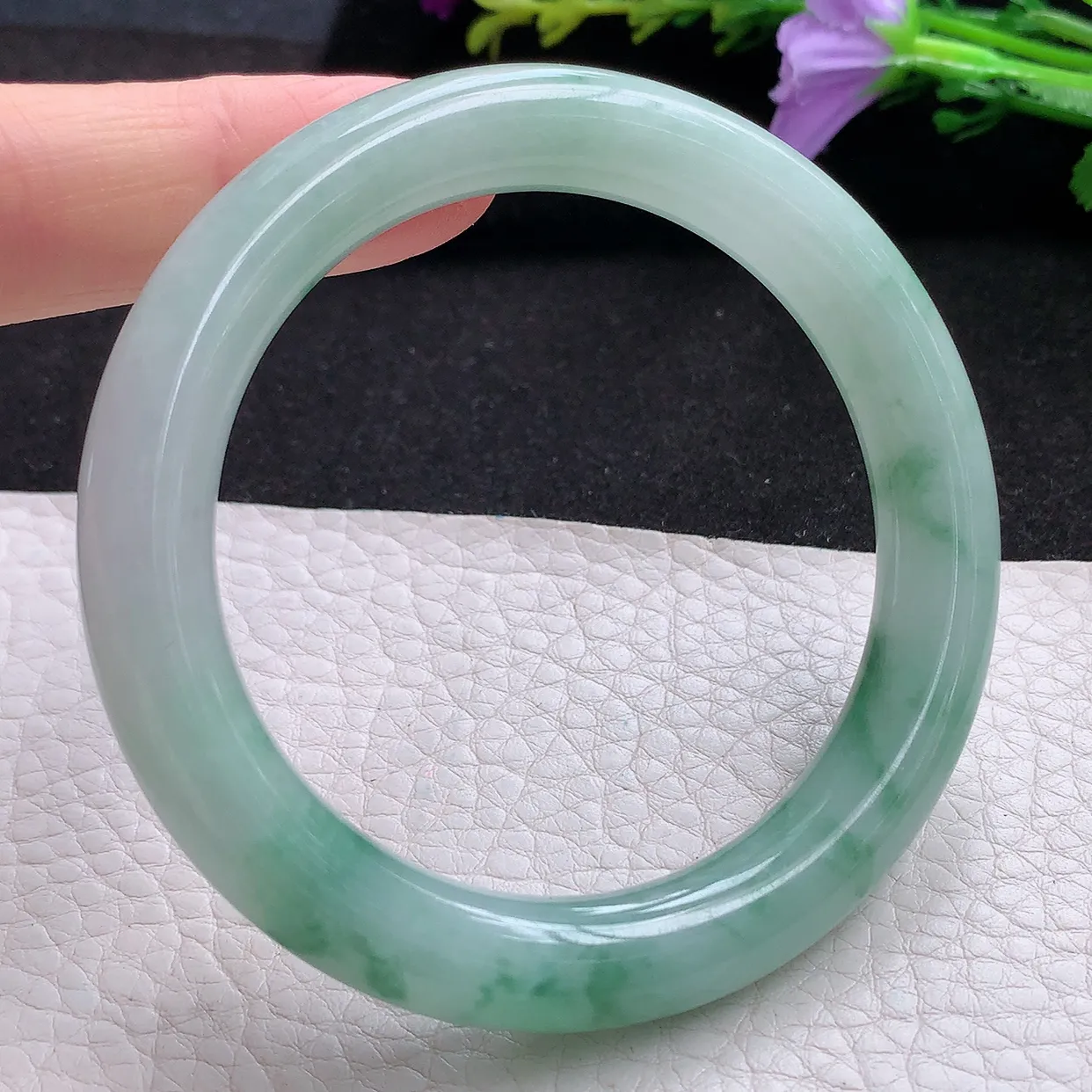 hy实拍54*10.2*9.8美人镯 天然翡翠A货手镯水润飘花圆条玉手环 叮当镯