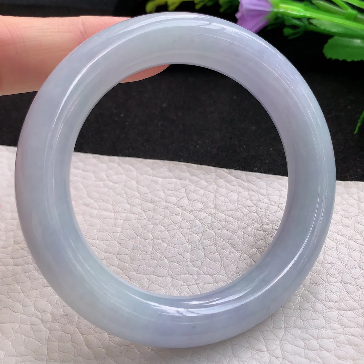 ee实拍56*12*11.5胖圆镯 天然翡翠A货紫罗兰玉手镯水润圆条玉手环