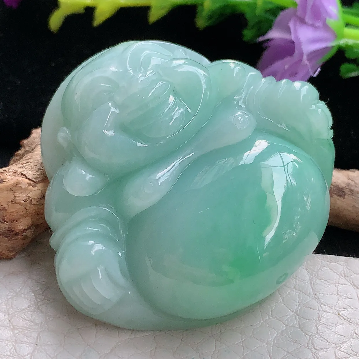 zen实拍46.5*50.8*15缅甸天然翡翠蓝绿韵大佛公玉吊坠 开心佛毛衣坠