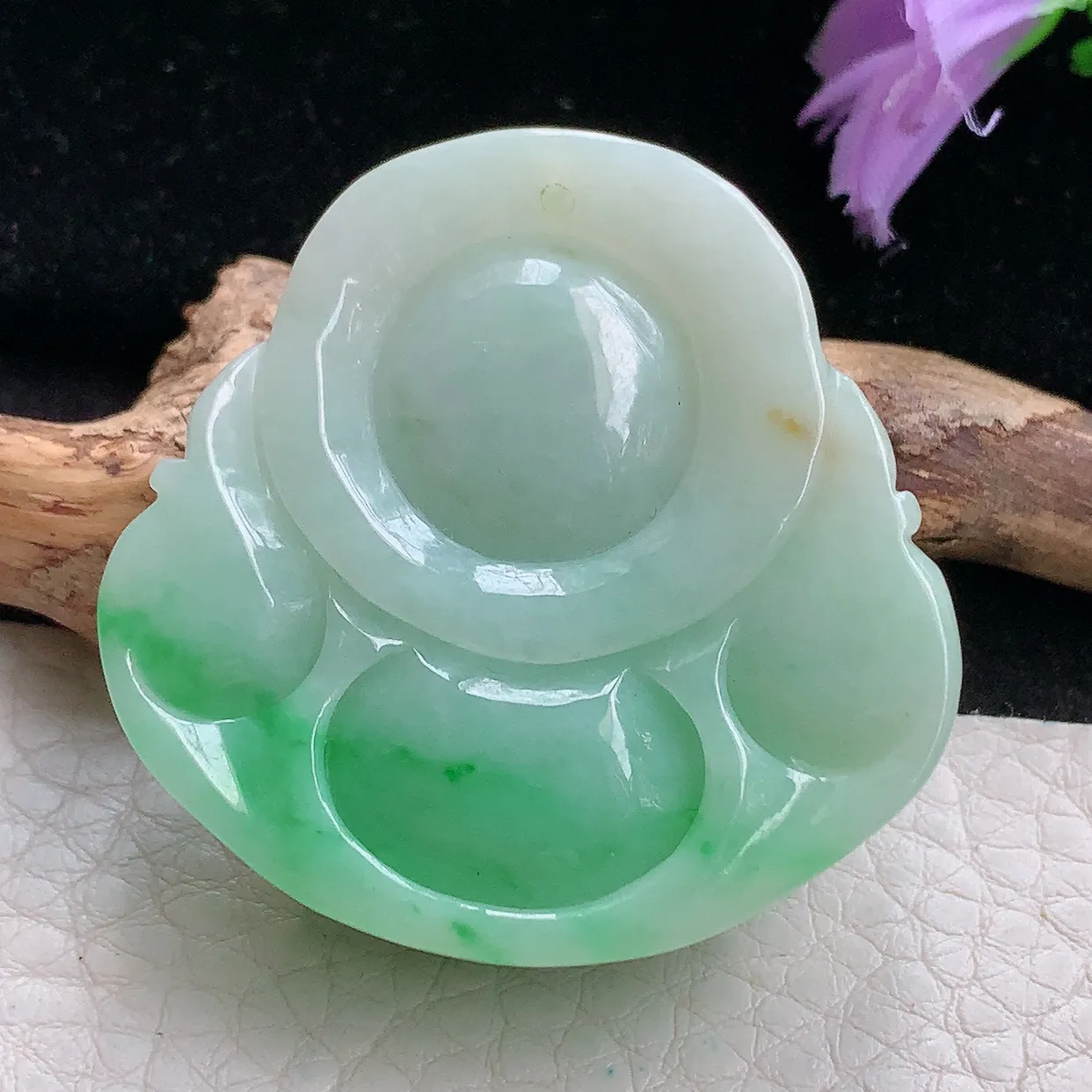 zen实拍41*41.8*12.8缅甸天然翡翠半山半水开心佛玉吊坠 玉挂件