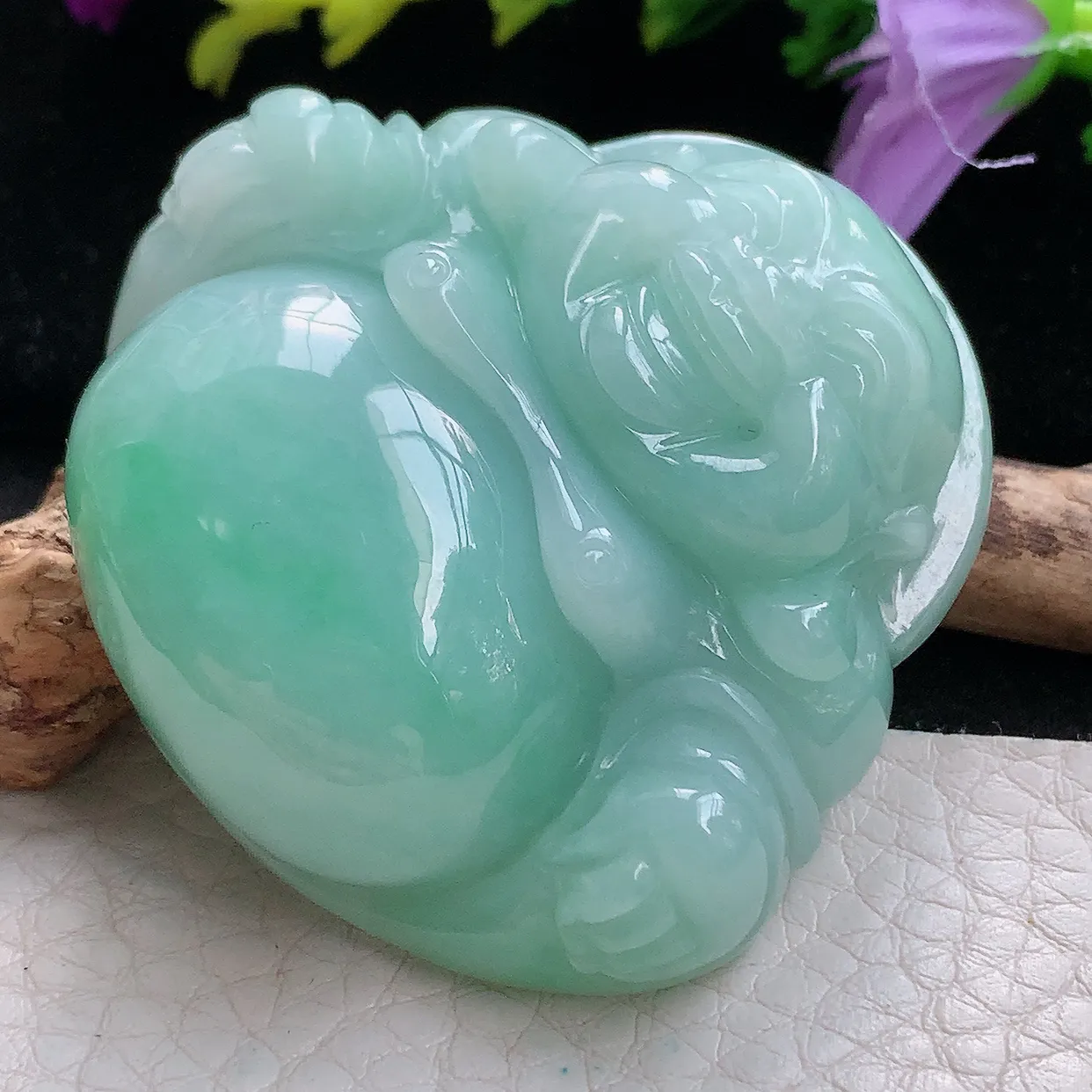 zen实拍46.5*50.8*15缅甸天然翡翠蓝绿韵大佛公玉吊坠 开心佛毛衣坠