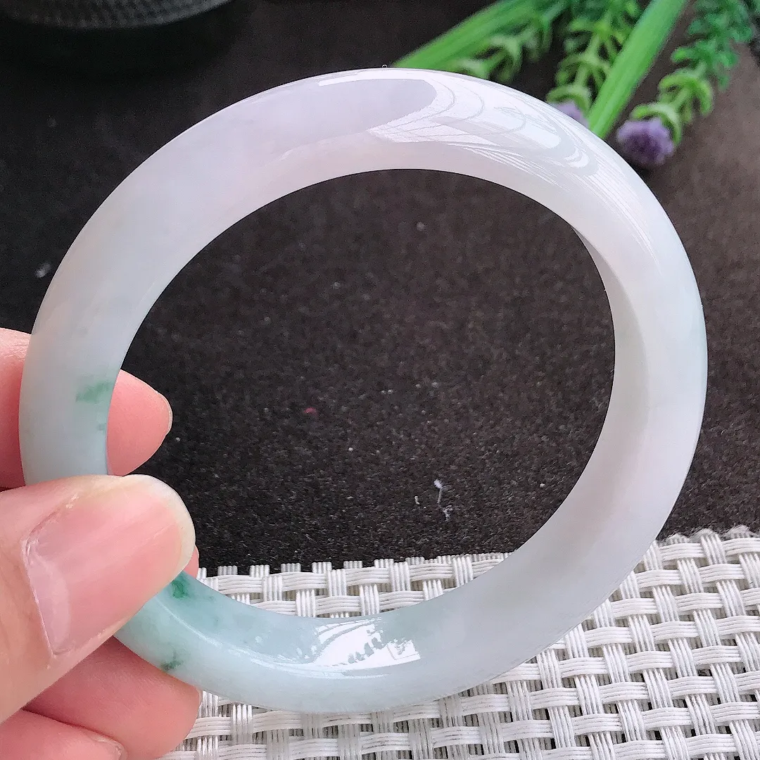 实拍A货翡翠58/12.2/8.7老坑冰润水灵冰飘花手镯宽边玉镯手环