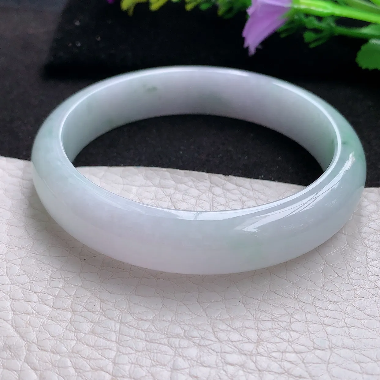 hy大圈口60*13*7.3镯 天然翡翠A货手镯水润飘花大气宽边玉手环