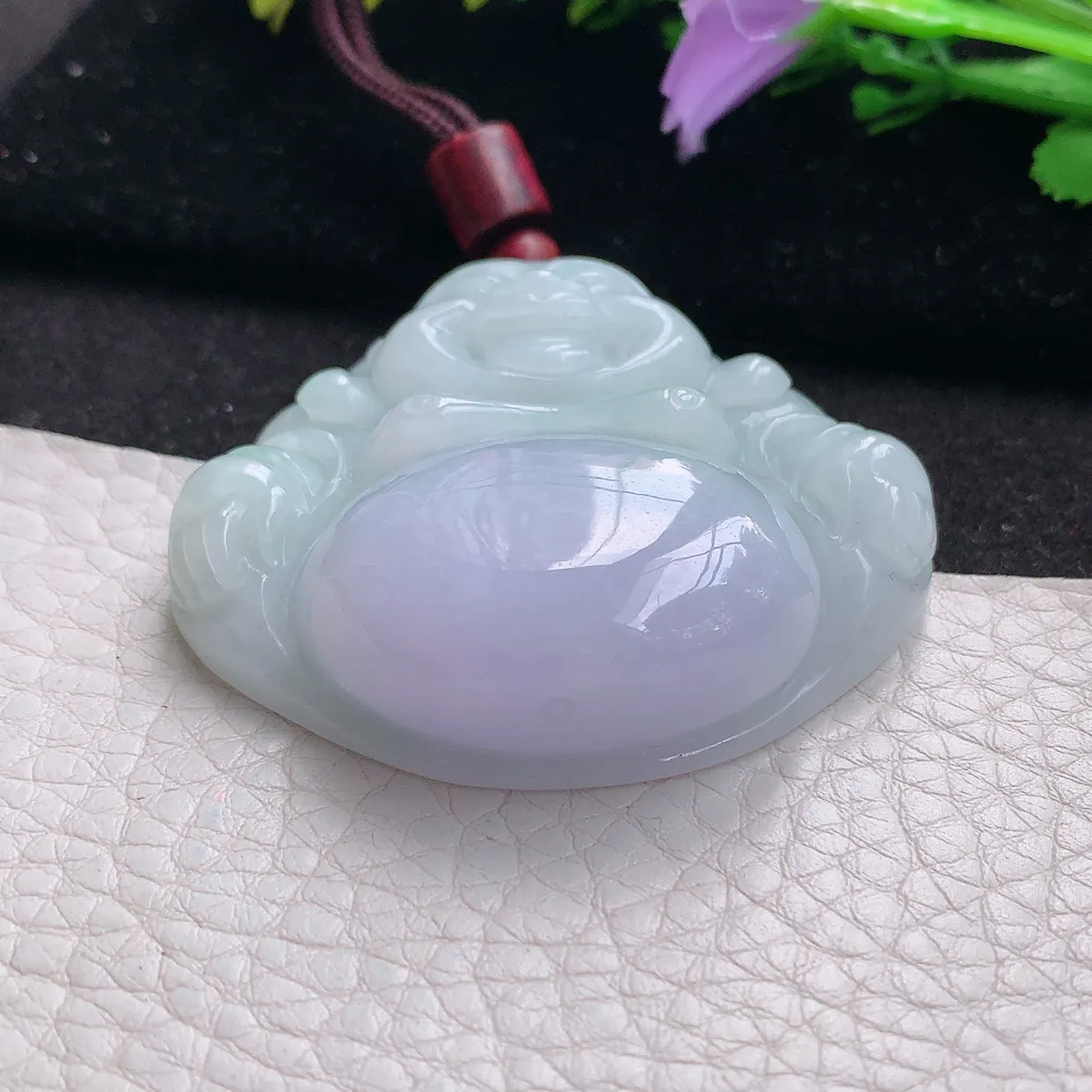 zen实拍47.3*52.5*15缅甸天然翡翠春带彩甜美大佛公 开心佛玉挂件