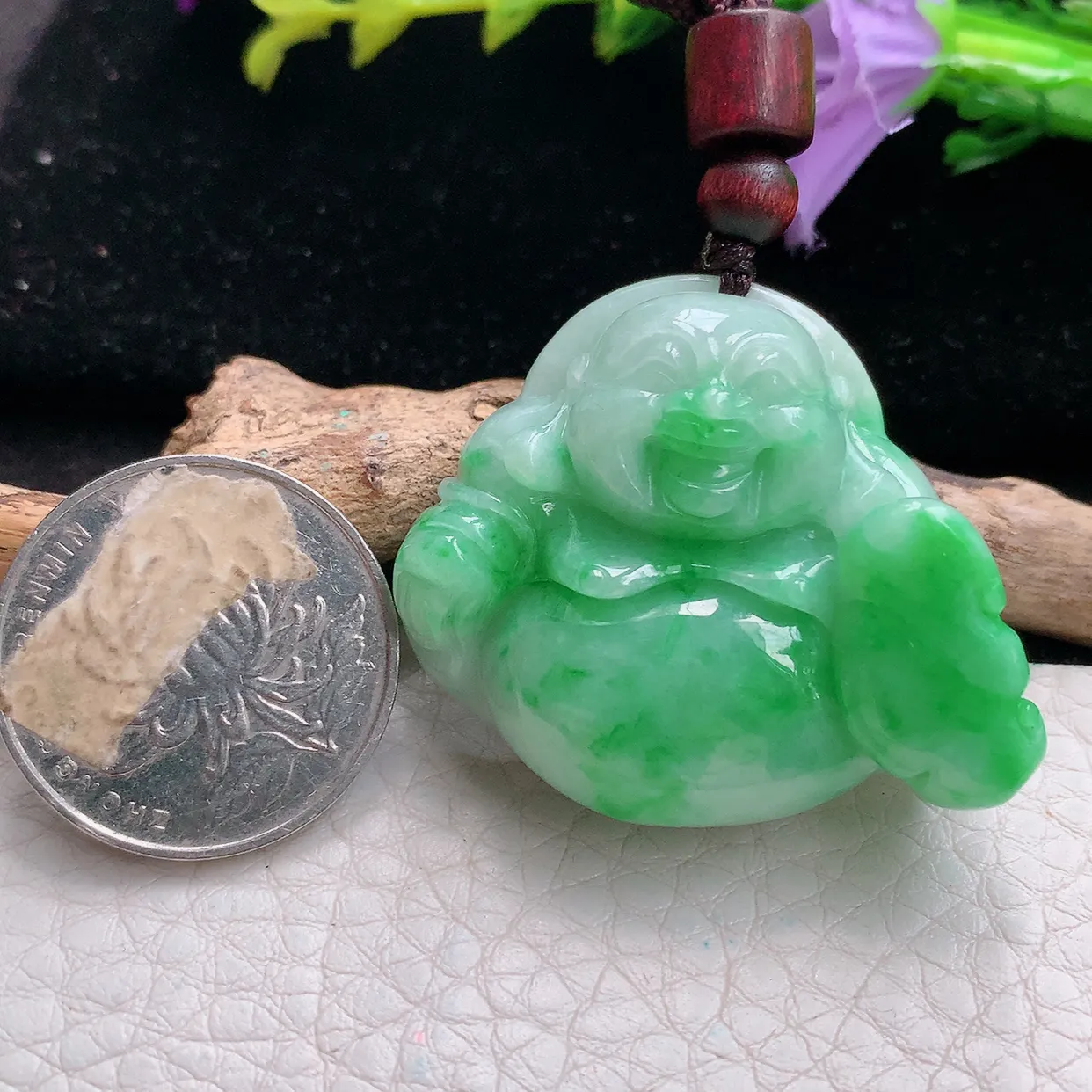 zen实拍34*38.5*12.5缅甸天然翡翠辣色佛公吊坠 大肚弥勒佛玉吊坠