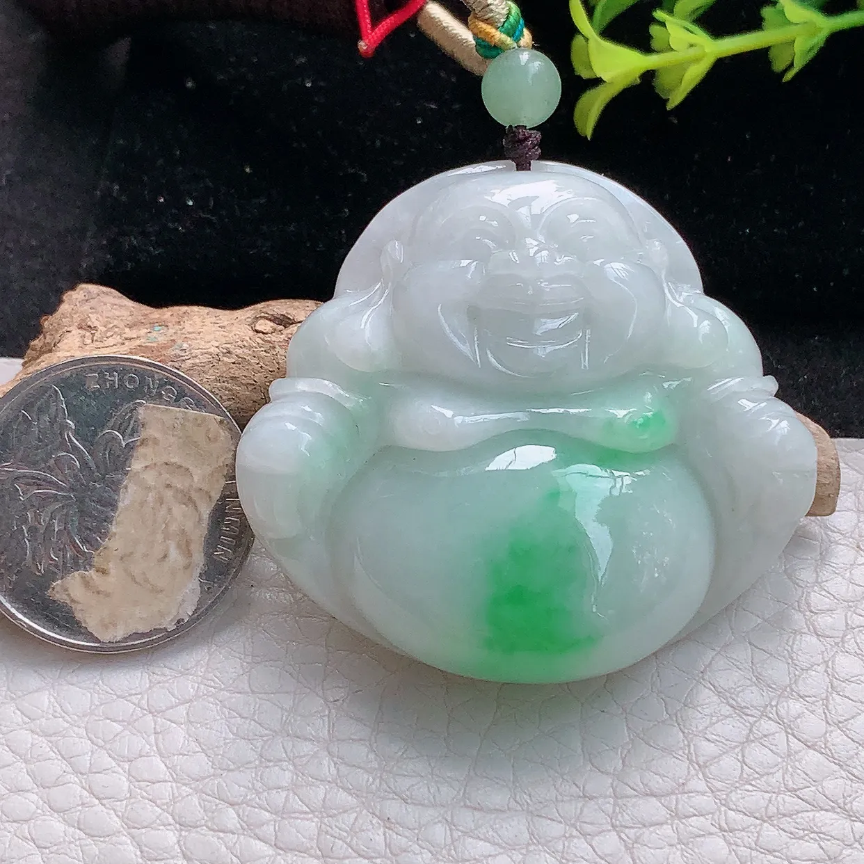 zen实拍43*47.8*12.3缅甸天然翡翠飘绿大佛公吊坠 大肚弥勒佛毛衣坠