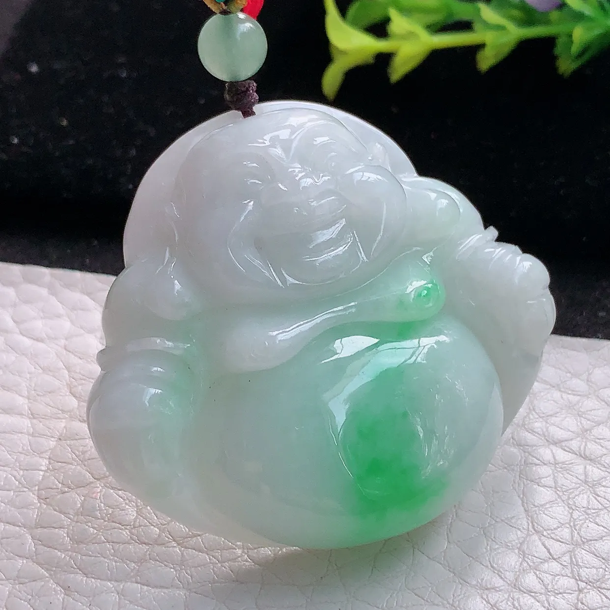 zen实拍43*47.8*12.3缅甸天然翡翠飘绿大佛公吊坠 大肚弥勒佛毛衣坠