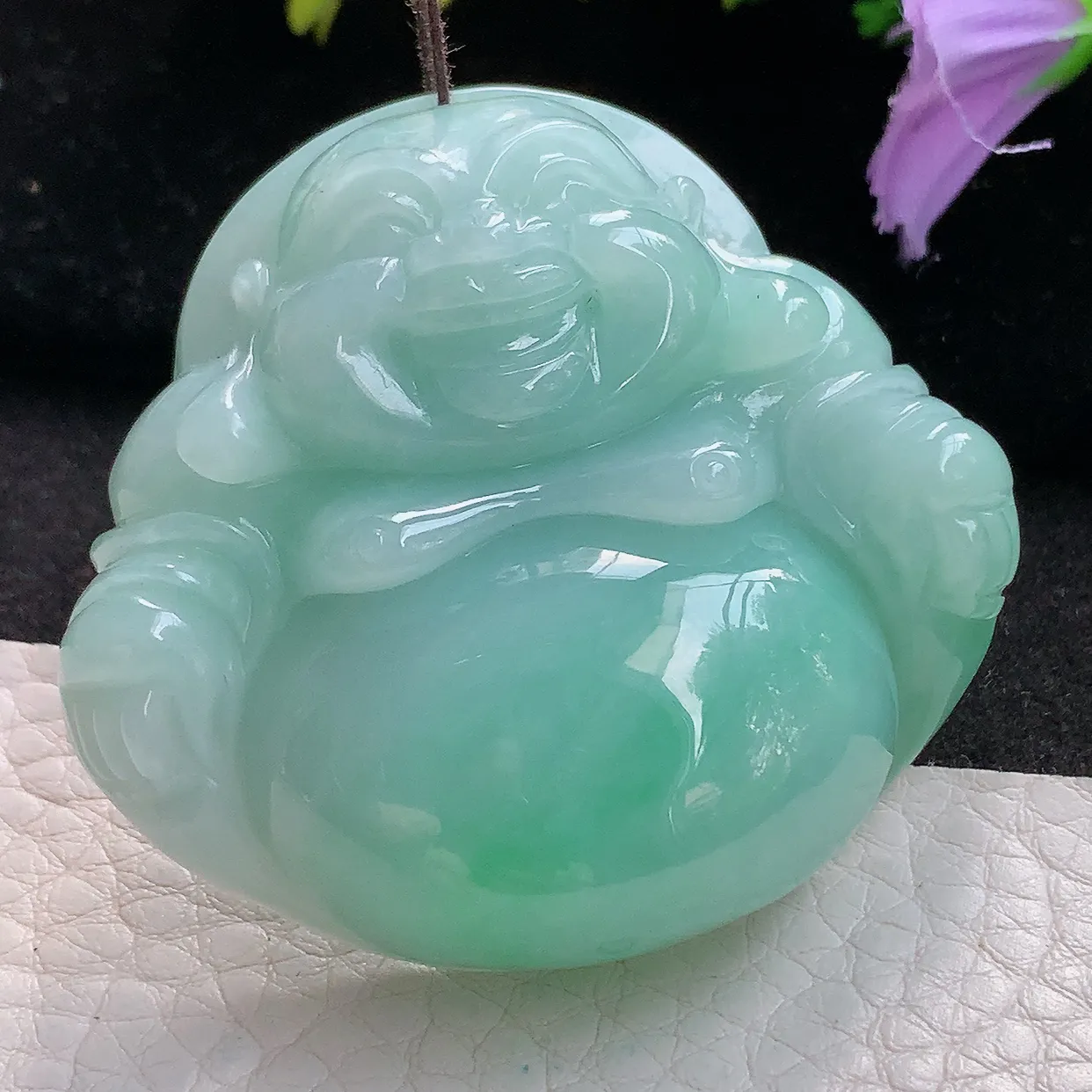 zen实拍46.5*50.8*15缅甸天然翡翠蓝绿韵大佛公玉吊坠 开心佛毛衣坠