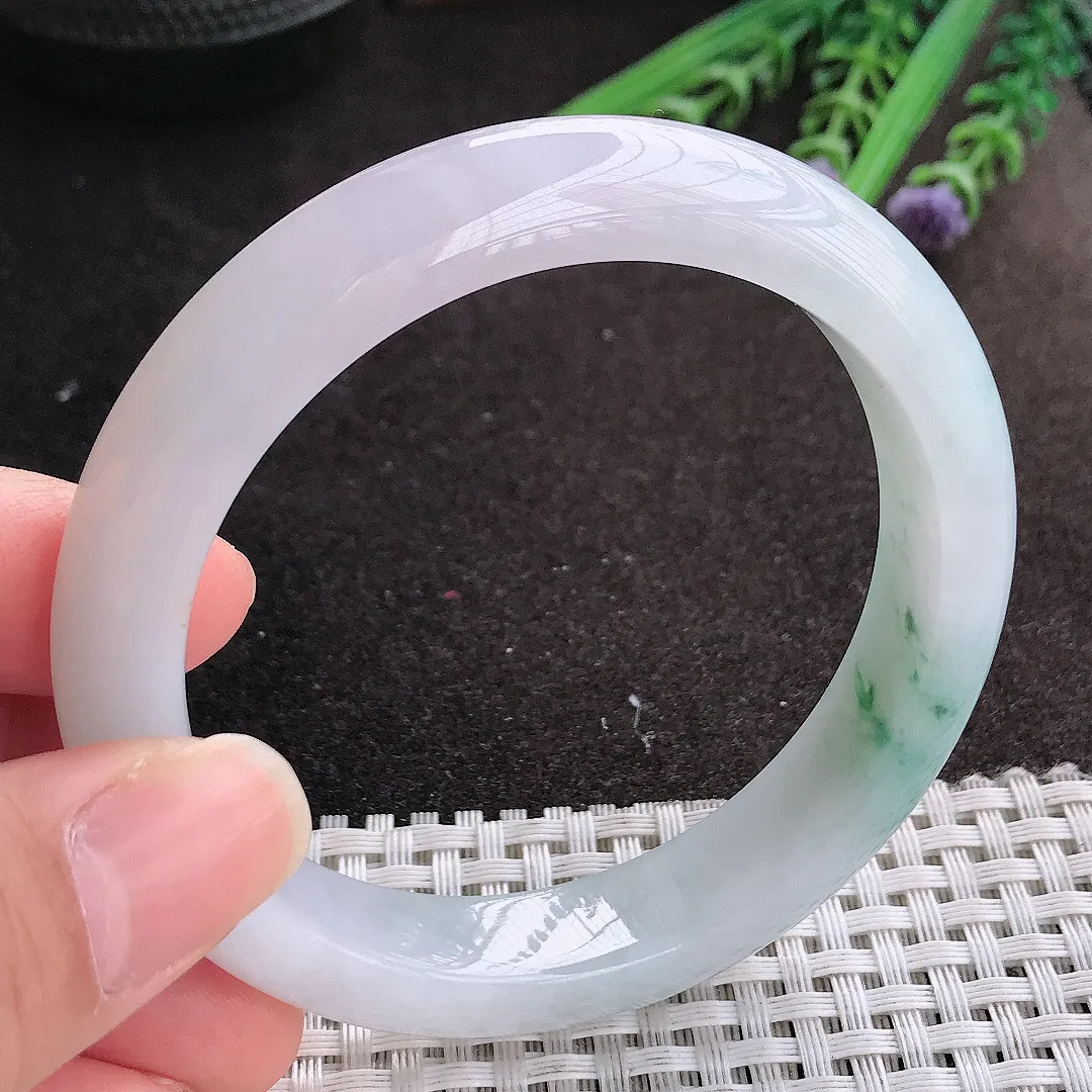 实拍A货翡翠58/12.2/8.7老坑冰润水灵冰飘花手镯宽边玉镯手环