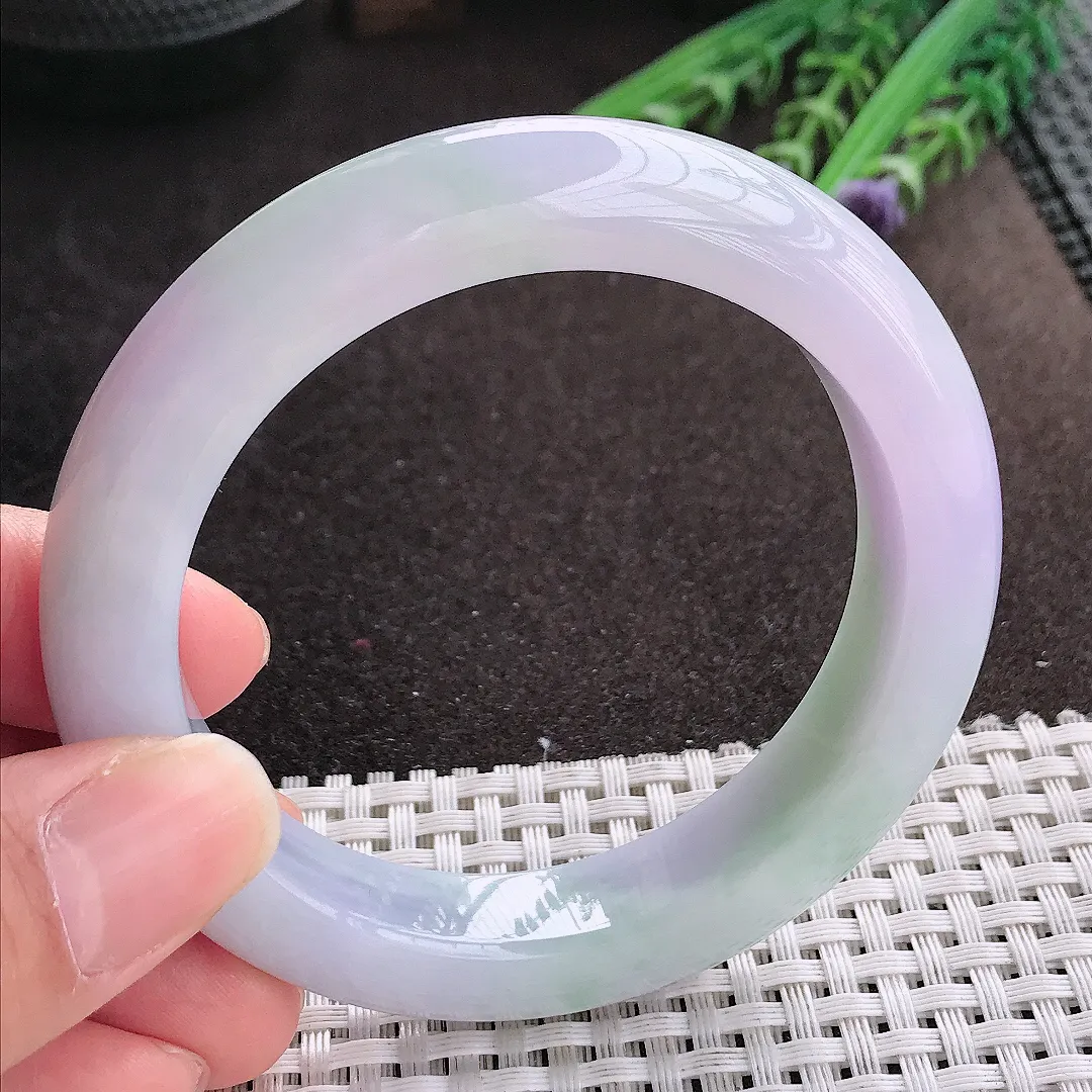 实拍A货翡翠56.5/12.6/10老坑精美油润紫罗兰手镯宽边玉镯手环