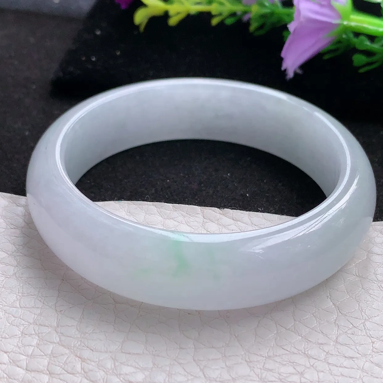 jm实拍53*14.3*7.6平安镯 天然翡翠A货飘绿玉手镯纯美宽边玉手环