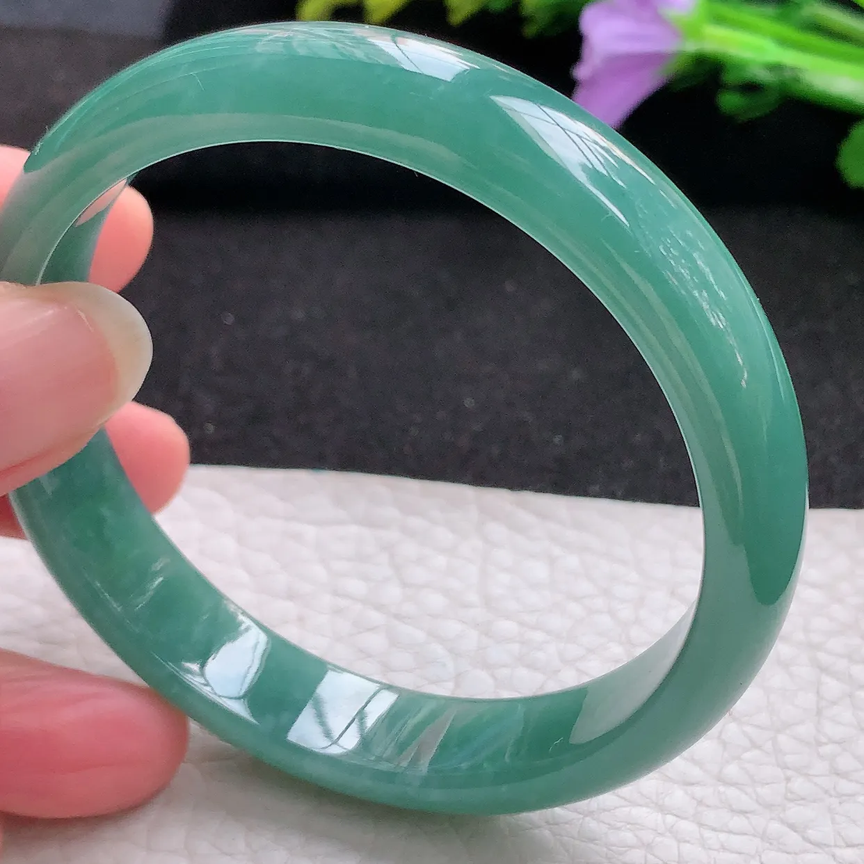 ll实拍56*11.8*6.7平安镯 天然翡翠A货玉手镯细润蓝韵宽边玉手环