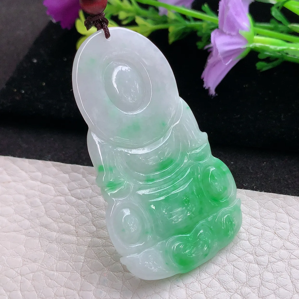 zen实拍58.6*34*5.5缅甸天然翡翠飘阳绿观音 玉观音挂件 玉吊坠