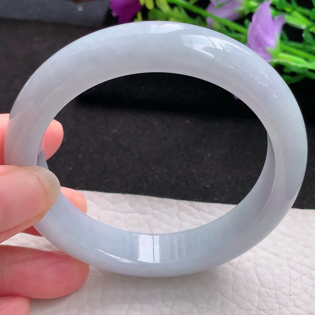 xx实拍57*13.5*8.5平安镯 天然翡翠A货白月光玉手镯纯美宽边玉手环