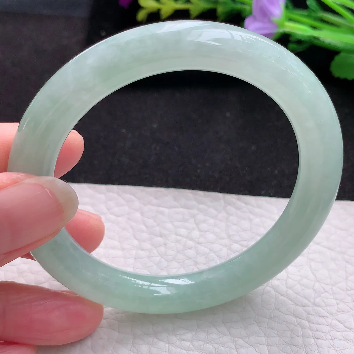 ss实拍56*10*9.5美人镯 天然翡翠A货玉手镯冰甜绿圆条玉镯子 叮当镯